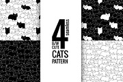 4 Black & white cats vector pattern.