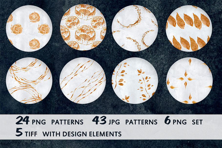 Golden watercolor patterns in Patterns - product preview 8