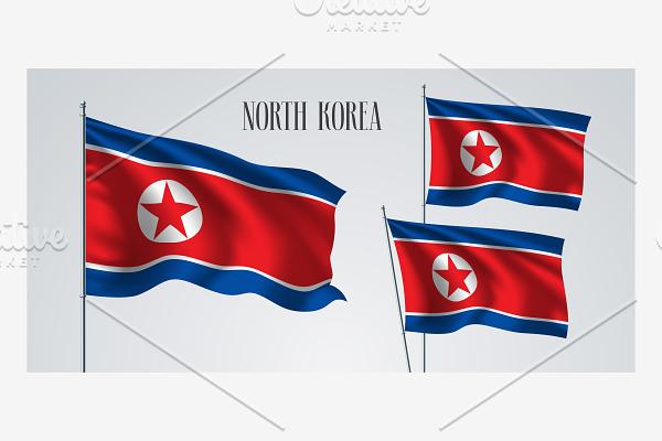 North Korea waving flags vector