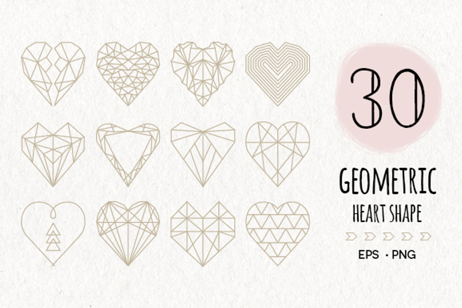 30 Geometric Heart Shapes Symbols in Heart Icons - product preview 8