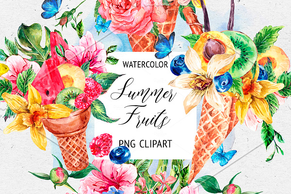 Watercolor Summer Desserts and Fruit