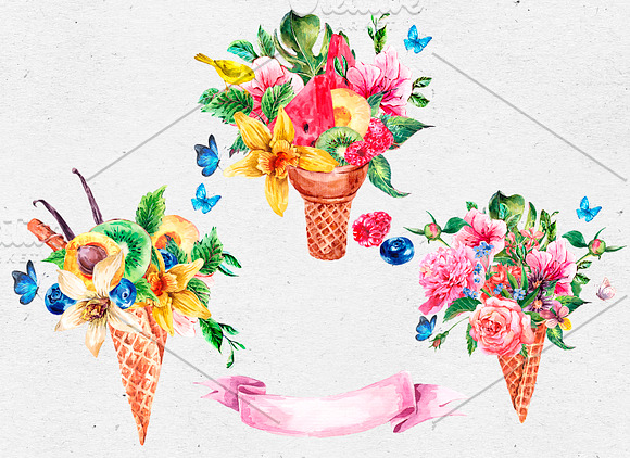 Watercolor Summer Desserts and Fruit in Illustrations - product preview 1