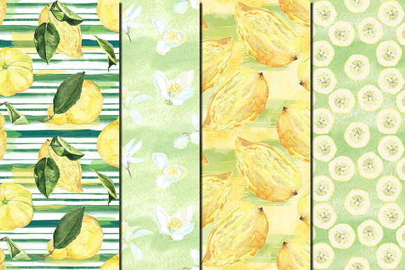 Watercolor Citron seamless patterns in Patterns - product preview 2
