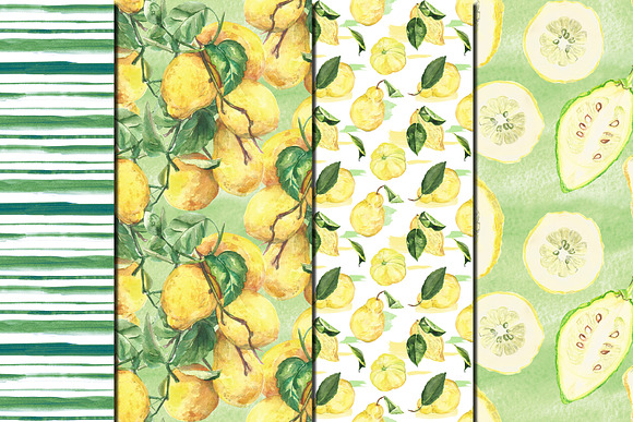Watercolor Citron seamless patterns in Patterns - product preview 4