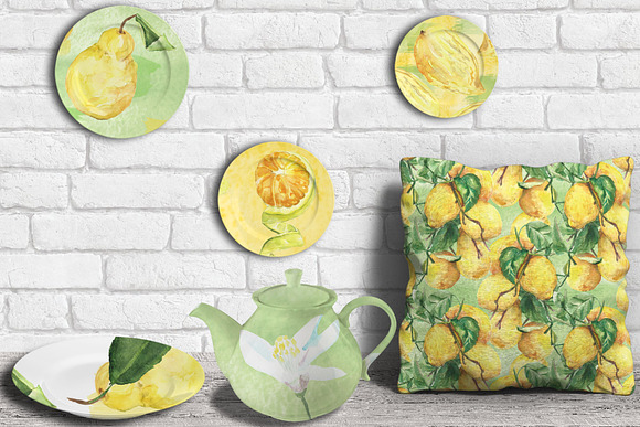 Watercolor Citron seamless patterns in Patterns - product preview 5