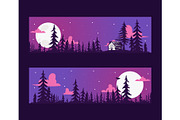 Forest pine tree banner with night