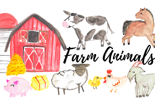 Watercolor Farm Animal clipart