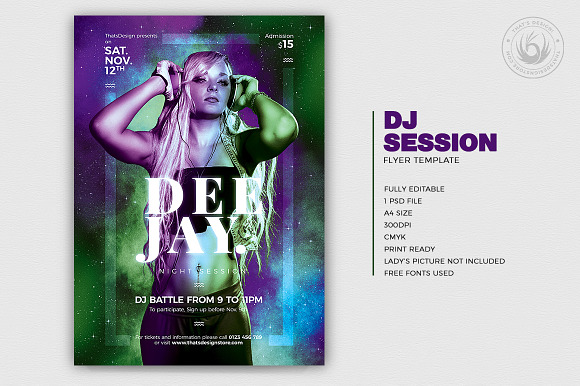 DJ Session Flyer Template V7 in Invitation Templates - product preview 1