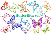 Set Butterflies Contour Pictograms