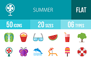 50 Summer Flat Multicolor Icons