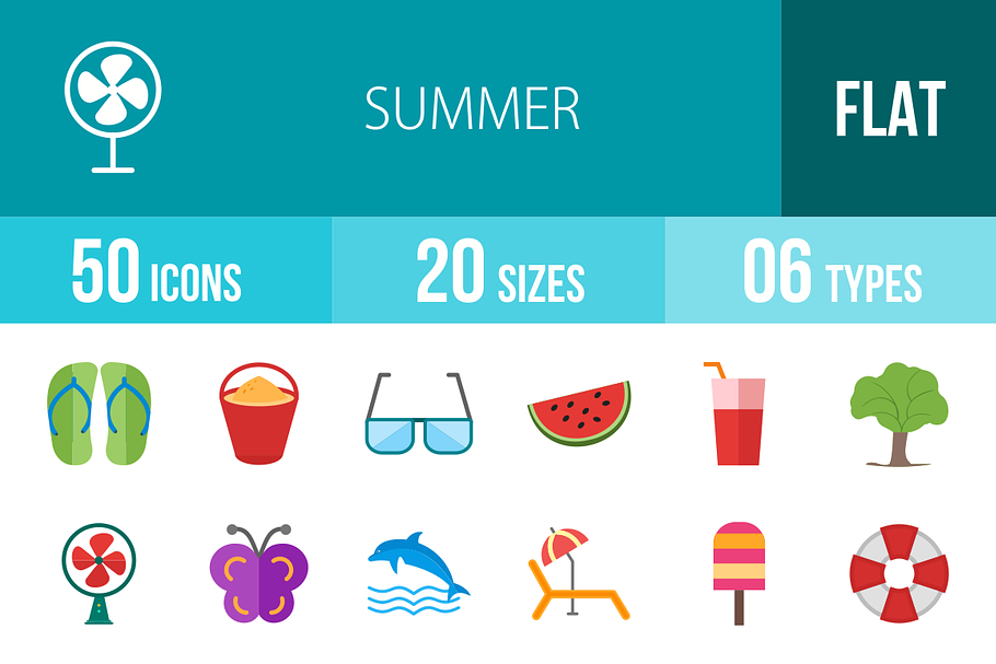 50 Summer Flat Multicolor Icons in Graphics - product preview 8