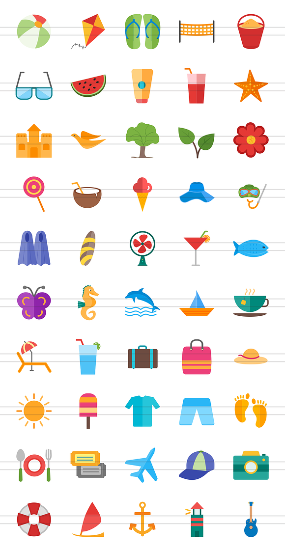 50 Summer Flat Multicolor Icons in Graphics - product preview 1