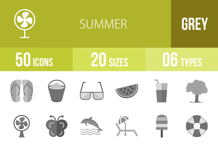 50 Summer Greyscale Icons