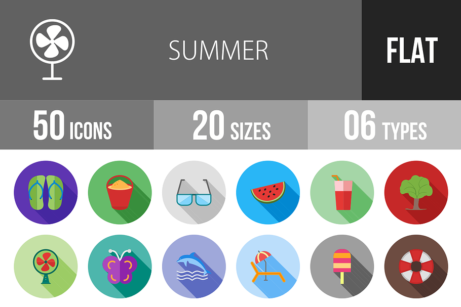 50 Summer Flat Shadowed Icons