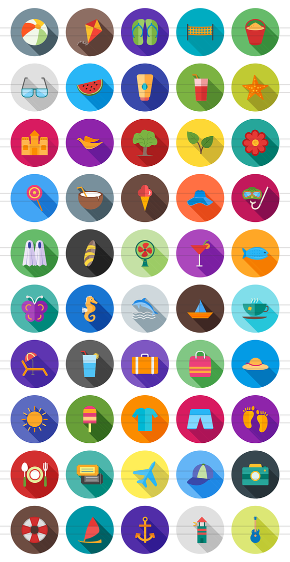 50 Summer Flat Shadowed Icons in Graphics - product preview 1
