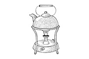 Kettle in primus stove sketch vector