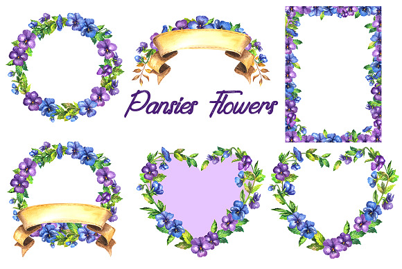 Watercolor pansy flower in Illustrations - product preview 2