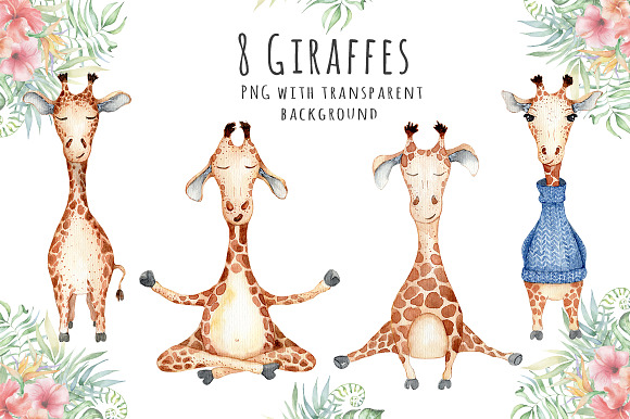 Lovely Giraffes watercolor set in Illustrations - product preview 1