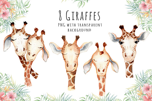 Lovely Giraffes watercolor set in Illustrations - product preview 2