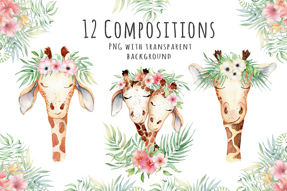 Lovely Giraffes watercolor set in Illustrations - product preview 6