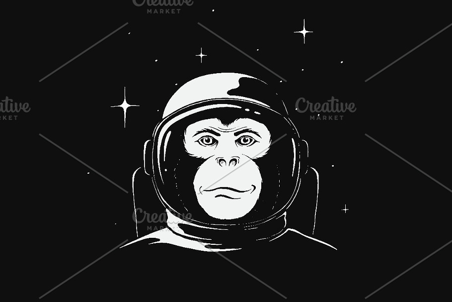 monkey astronaut in space in Illustrations - product preview 8