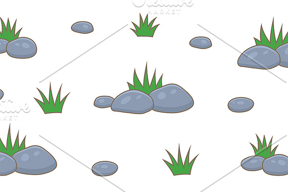 Pattern with green grass and stones in Illustrations - product preview 2