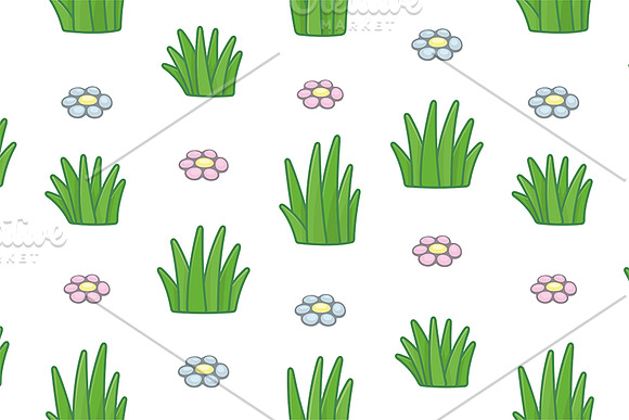 Pattern with grass and flowers in Illustrations - product preview 1