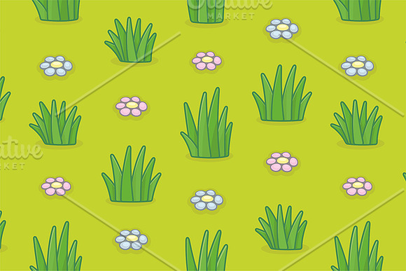 Pattern with grass and flowers in Illustrations - product preview 2