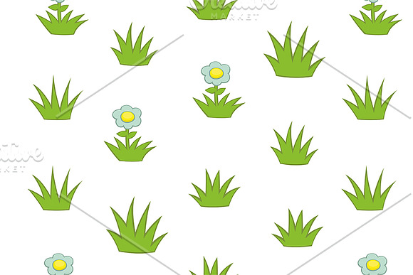 Pattern with grass and flowers in Illustrations - product preview 3