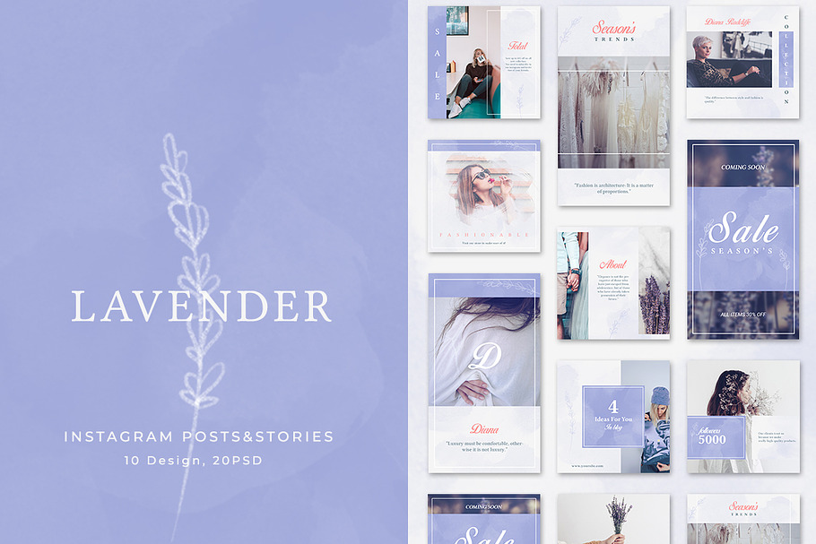 Instagram Posts & Stories - Lavender in Instagram Templates - product preview 8