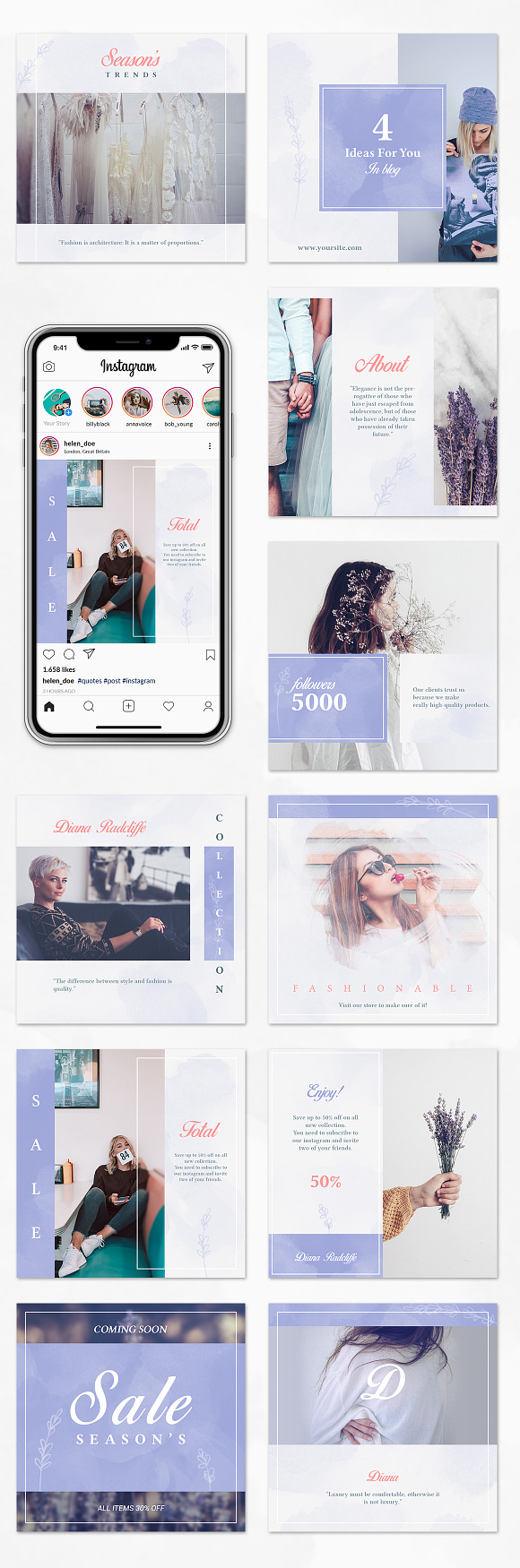 Instagram Posts & Stories - Lavender in Instagram Templates - product preview 1