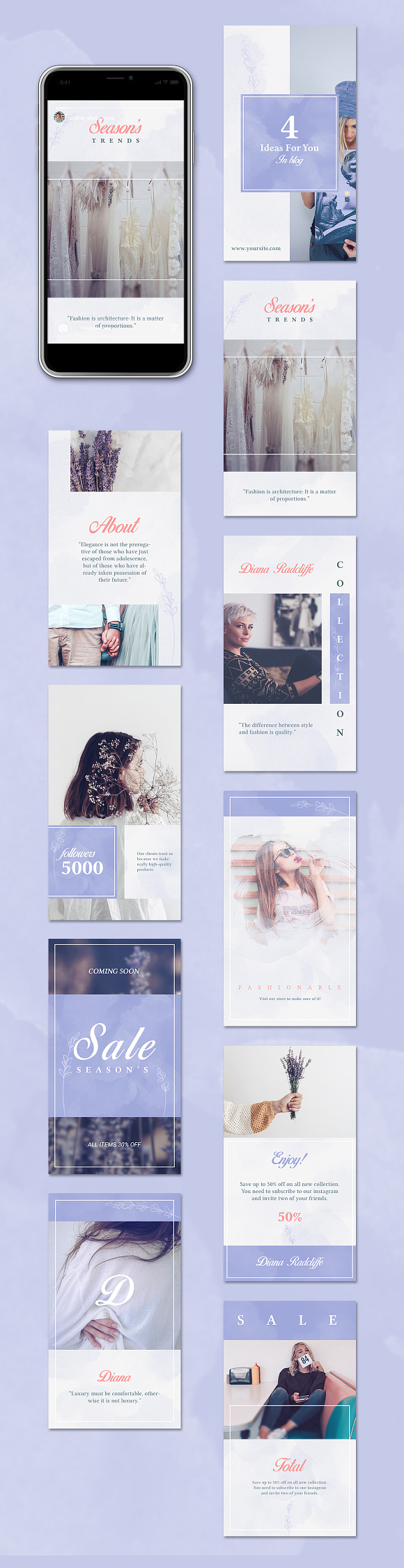 Instagram Posts & Stories - Lavender in Instagram Templates - product preview 2