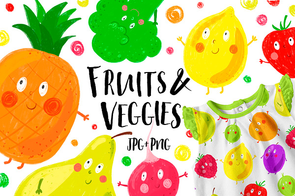 Funny fruits and vegetables for kids