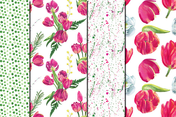 Watercolor Pink tulips patterns in Patterns - product preview 1