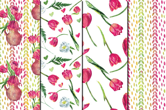 Watercolor Pink tulips patterns in Patterns - product preview 3