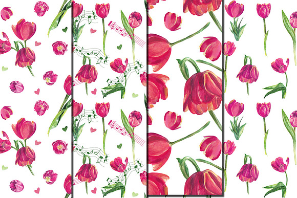 Watercolor Pink tulips patterns in Patterns - product preview 4