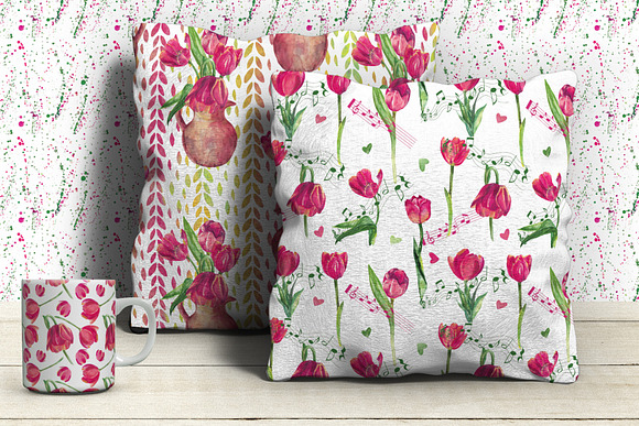 Watercolor Pink tulips patterns in Patterns - product preview 5