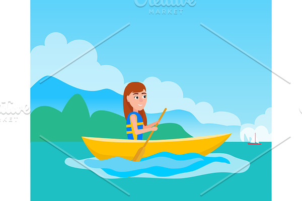Kayaking Girl Sitting in Boat Vector