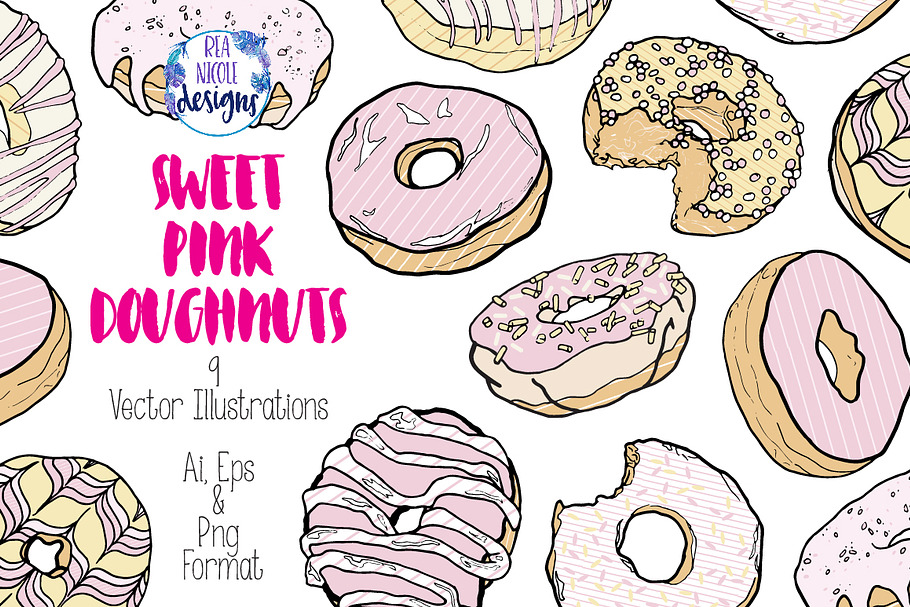 Sweet Pink Doughnuts Clip Art in Illustrations - product preview 8