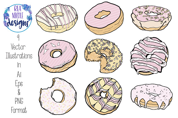 Sweet Pink Doughnuts Clip Art in Illustrations - product preview 1