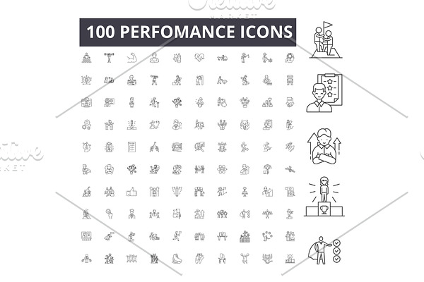 Perfomance line icons, signs, vector
