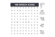 Speech line icons, signs, vector set