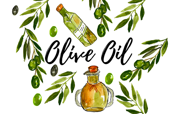 Watercolor food olive oil clipart
