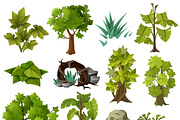 Green tropical forest trees icons
