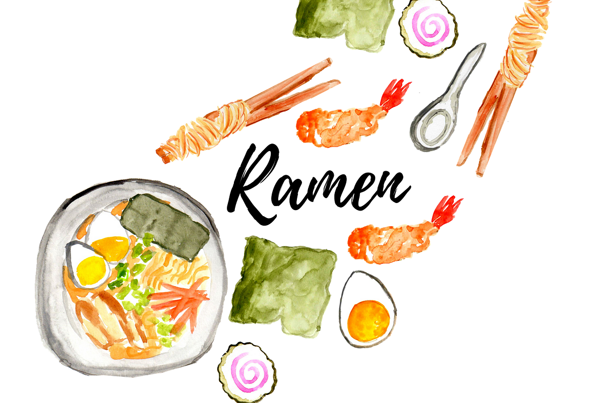 Watercolor Ramen clipart in Illustrations - product preview 8