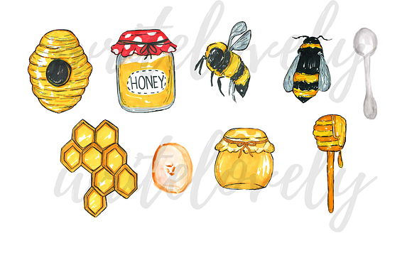 Watercolor Bee Clipart in Illustrations - product preview 1