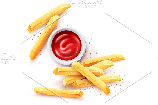French fries. Ketchup tomato sauce.