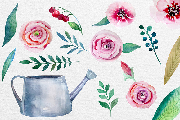 Watercolour bouquets in the pots in Illustrations - product preview 2