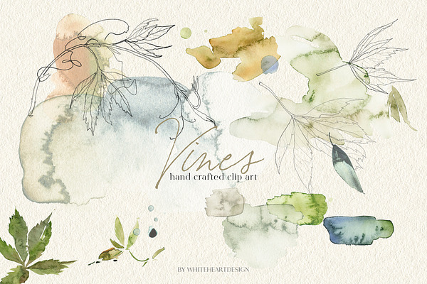 Vines Abstract Watercolor Clipart