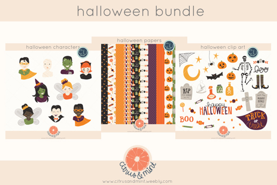 halloween clip art and paper pack